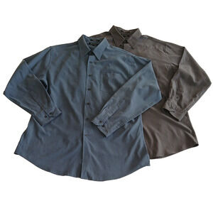 2 Brandini Button Shirts Men's L Blue and Grey Long Sleeve Soft Casual Preppy